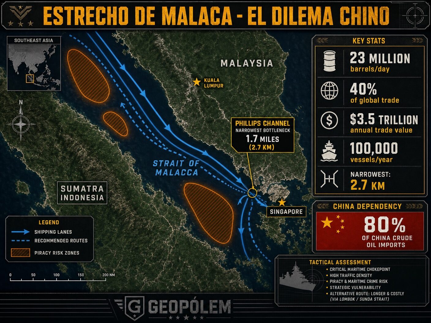 Esquema táctico del Estrecho de Malaca